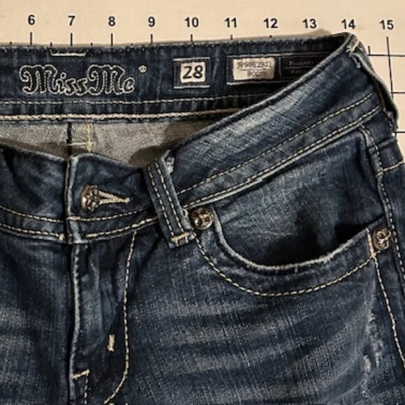 RARE MISS ME JEANS; LOW RISE  BOOTCUT EMBELLISHED SEQUIN SPLIT  WINGS  POCKETS - Picture 11 of 16
